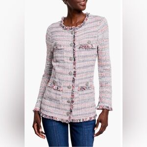 Nic+Zoe Pink Plaid & Fringe Button down Jacket size L